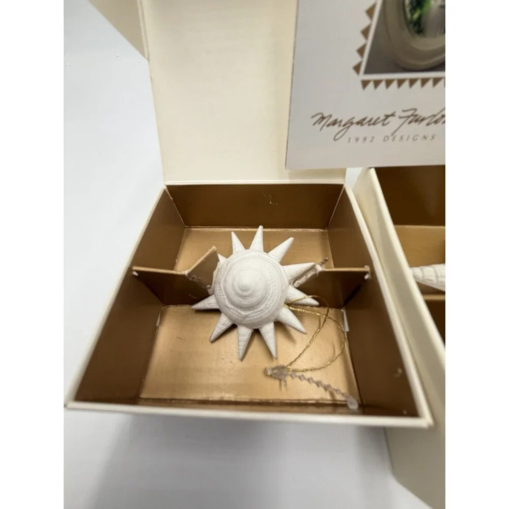 Vintage Margaret Furlong White Bisque Porcelain Sunshell Morning Star Ornaments